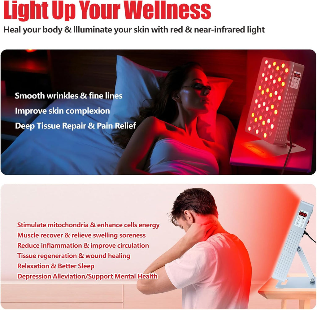 Red Light Therapy for Body & Face - 630nm 660nm 810nm 850nm 940nm 5 Wavelengths Infrared Red Light Therapy Panel Skin, Muscles & Recovery – 63 Dual Chip LED Therapy Light Device with Stand