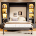 MERITLINE Queen Murphy Bed with Desk and Storage & LED Light, Solid Wood Hideaway Murphy Wall Bed with Storage Bookcase Shelves and Drawers for Adults