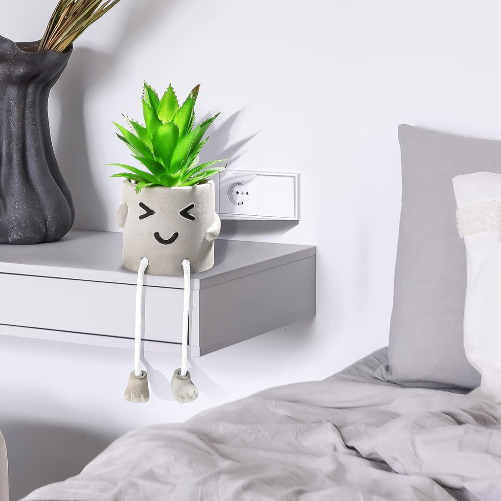 INFTYLE Creative Artificial Succulent Plants with Pots - 4 Pieces Mini Fake Plant Faux Succulent Emotional Cement Potted for Home Desk Shelf Kitchen Bathroom and Offices Decor Gift Set(4 PCS)