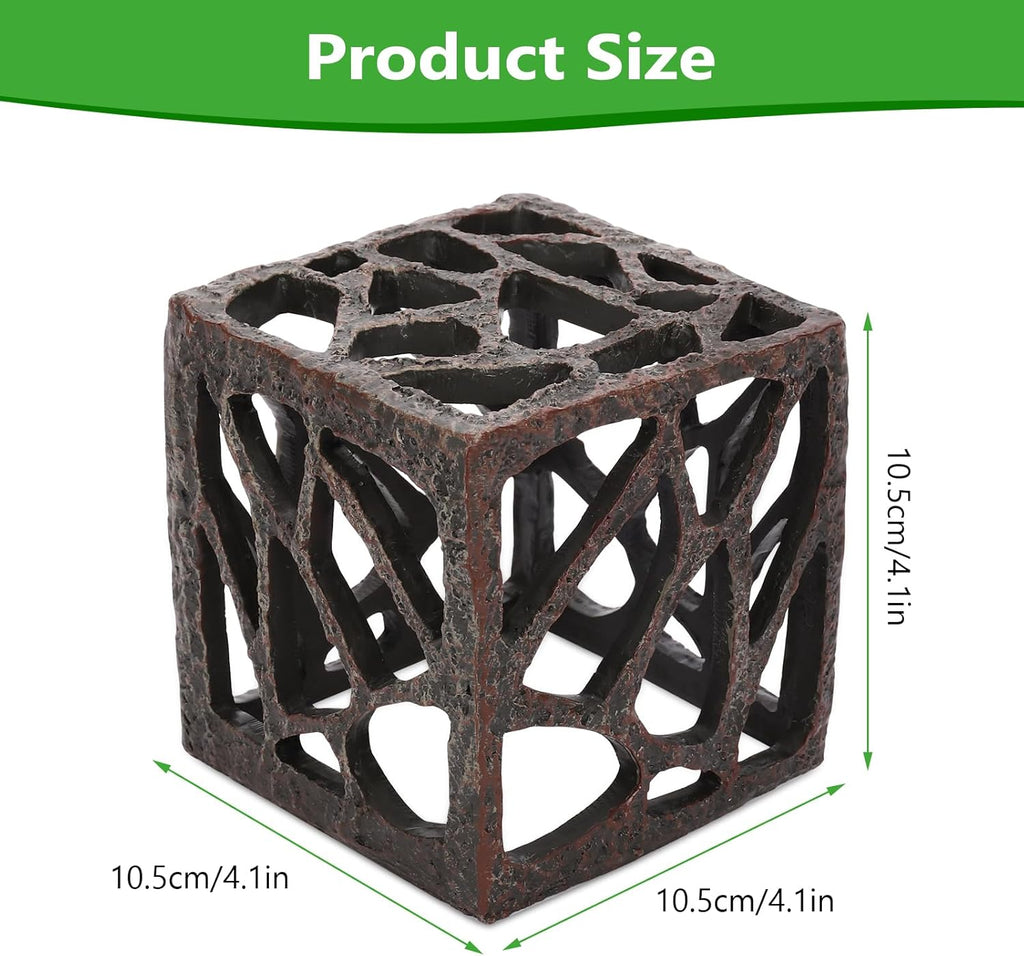 Cube Aquarium Decoration Resin-Modern Hollow Geometric Fish Tank Ornament for Shrimp & Plant Tanks-Approx. 4.1" L x 4.1" W x 4.1" H(Cube)