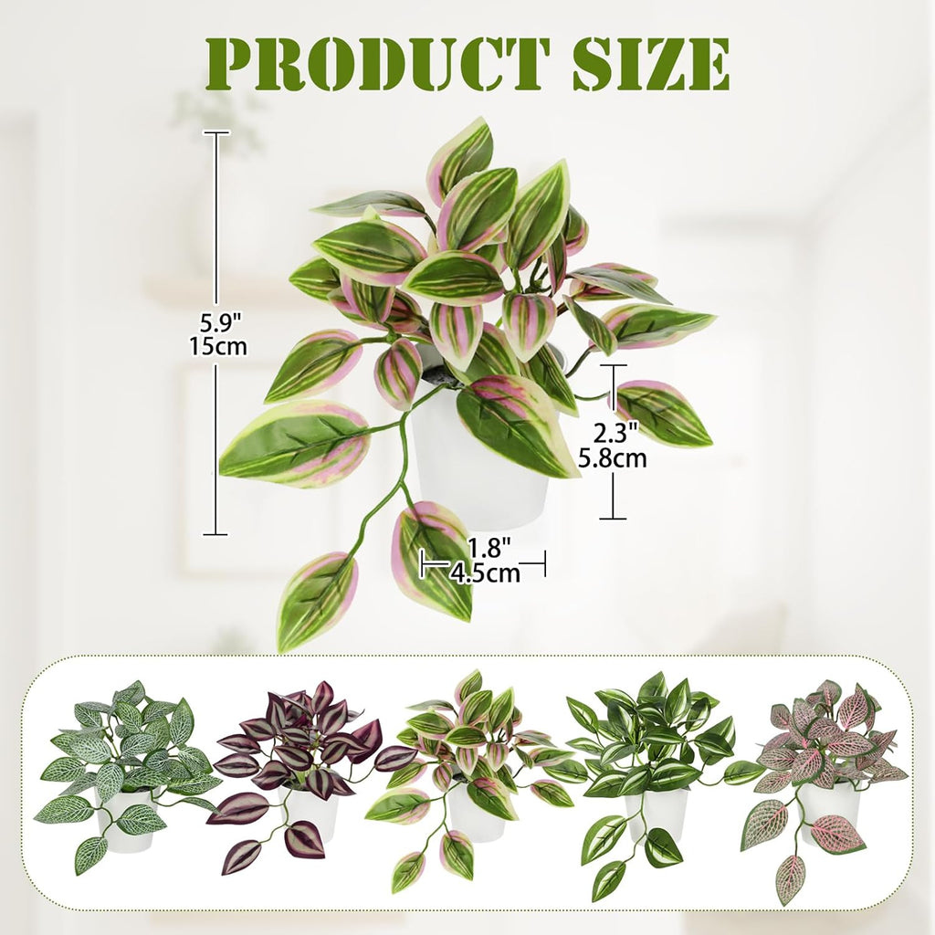 Hollyone Fake Plants 6 Pack Artificial Plants Indoor Faux Plant with White Plastic Pot Small Fake Potted Plant for Home Aesthetic Living Room Bathroom Desk Shelf Office Decor