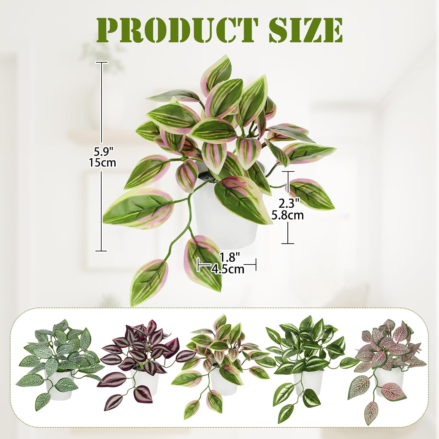 Hollyone Fake Plants 6 Pack Artificial Plants Indoor Faux Plant with White Plastic Pot Small Fake Potted Plant for Home Aesthetic Living Room Bathroom Desk Shelf Office Decor