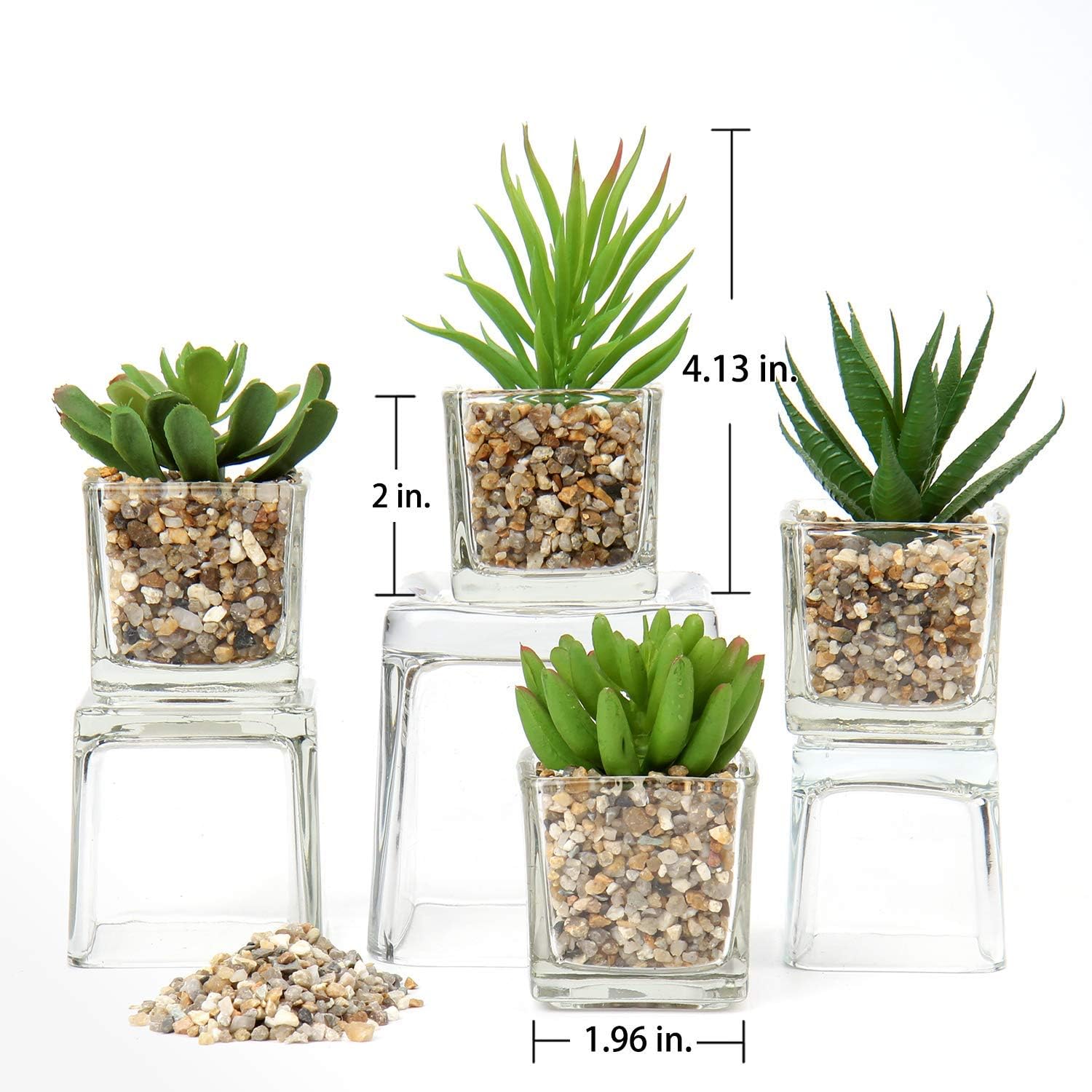 Briful Set of 4 Succulents Plants Artificial in Clear Glass Pots Small Fake Succulents Plants Mini Faux Plants Indoor for Window Sill Office Table Desk Shelf Bathroom Decor