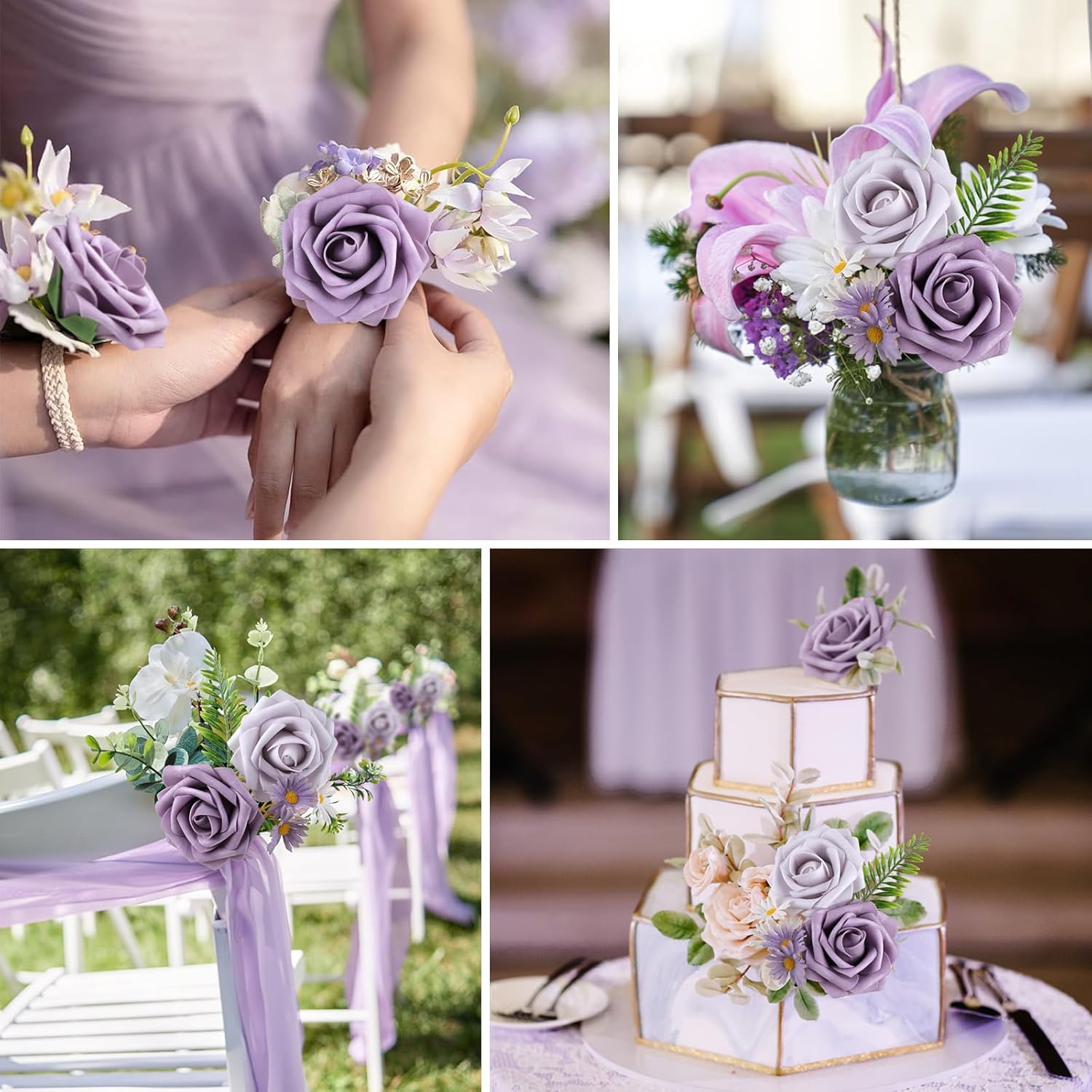 AmyHomie 25pcs Real Looking Artificial Pale Lavender Roses w/Stem for DIY Wedding Bouquets Centerpieces Arrangements Party Baby Shower Valentines Day Christmas Tree Decorations