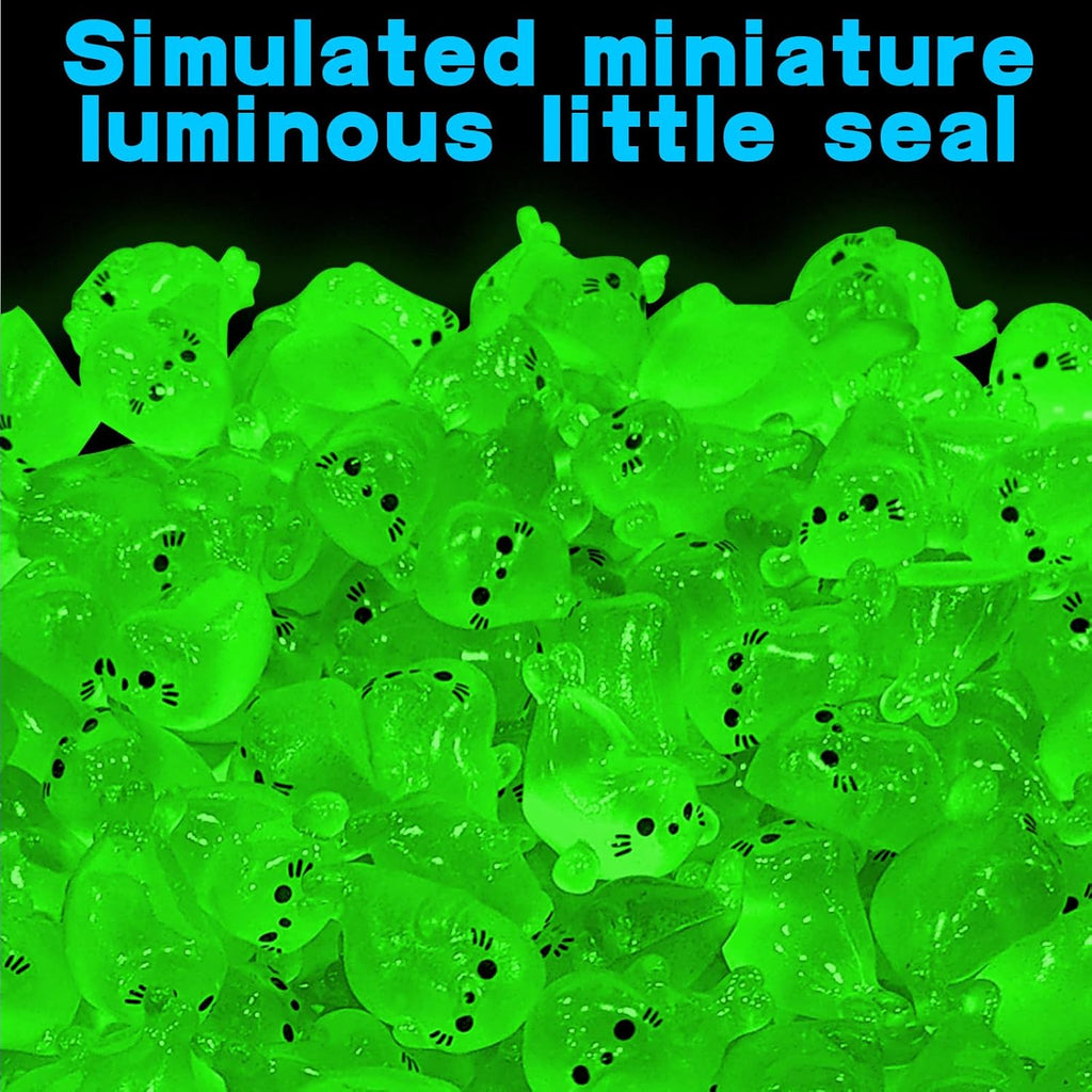 100Pcs Glow in The Dark Mini Seal Figurines, Cute Luminous Resin Sea Animal Decorations for DIY Crafts, Fairy Garden, Aquarium, and Home Decoration