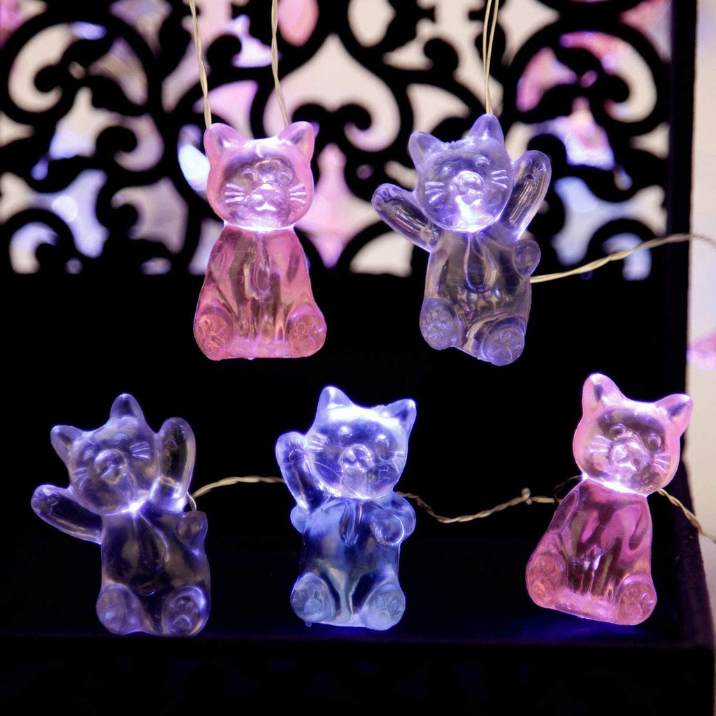 10FT 30LEDs Cat String Lights - Pink Blue Gray Cat Decor - Lovely 3D Cute Cat Design - Battery & USB Powered - Remote Control - Perfect for Pet Lovers Birthday Gift - Ideal Fairy Lights for Indoor