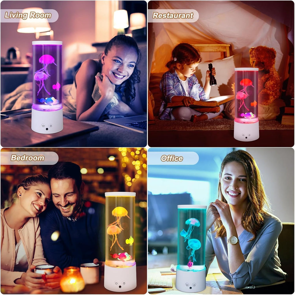 Jellyfish Lamp, Electric Jellyfish Lighting, Jelly Fish Tank Table Aquarium Lamp with 17 Colors, Floating Jelly Fish Night Light Present Decorations for Home, Office, Adult, Kids (White)
