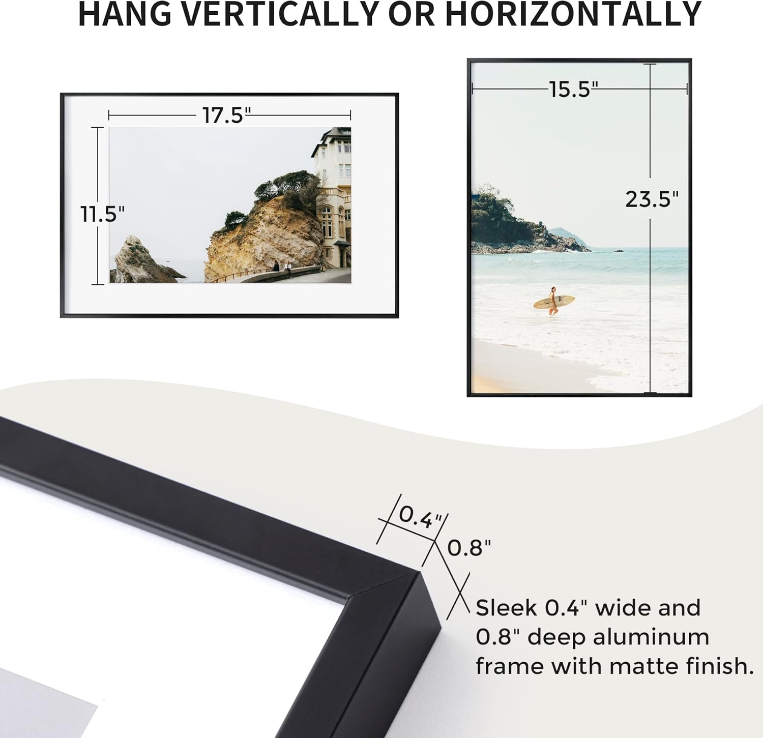 Fun Memories 16x24 Frame Black, 16 x 24 Poster Frame with Mat for 12x18 Photo-Tempered Glass, Wall Hook Included, Set of 1