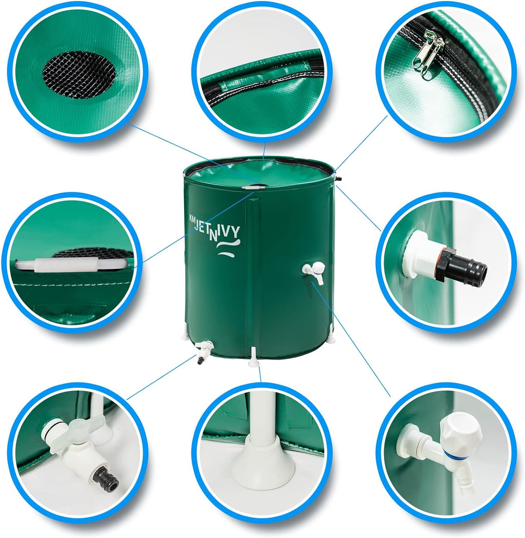 Rain Barrel Upgrade Anti-Collapse Collapsible Rainwater Collection System,Portable Water Storage Tank,Garden Water Catcher（Green,100G