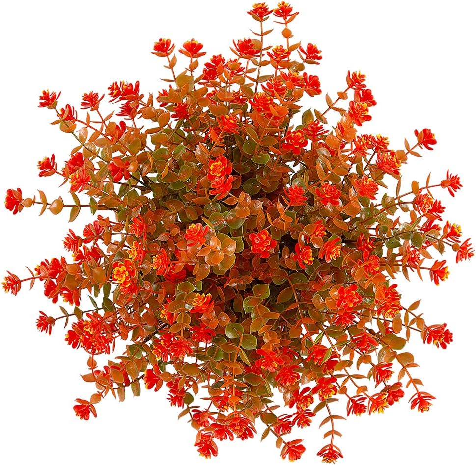 Happylife 6 Bundles Artificial Flowers, Fake Artificial Greenery UV Resistant No Fade Faux Plastic Plants for Wedding Bridle Bouquet Indoor Outdoor Home Garden Kitchen Office Table Vase (Orange Red)