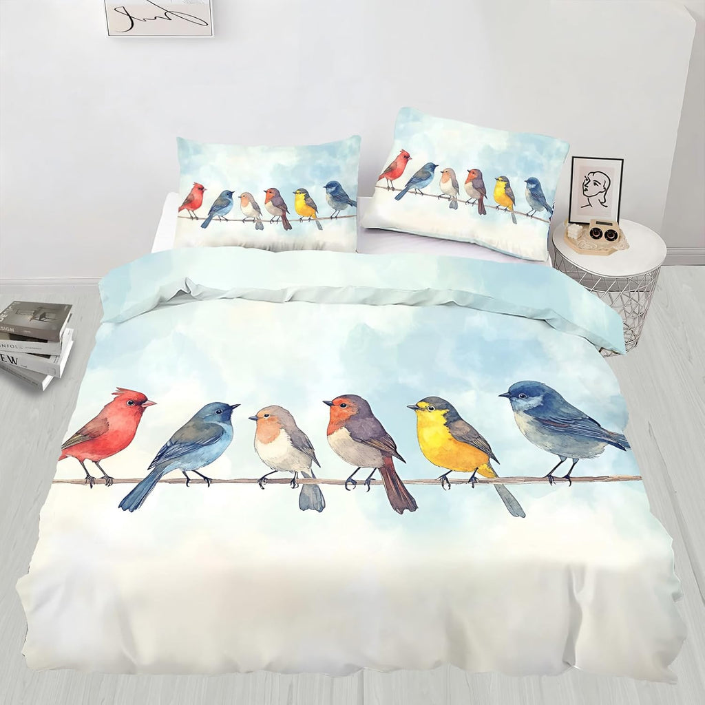 Bird Duvet Cover Full Size, Rustic Cardinal Birds Bedding Set 3 Piece Bedroom Decor Ornithology Avian Animal Comforter Cover and 2 Pillow Sham with Zipper Closure