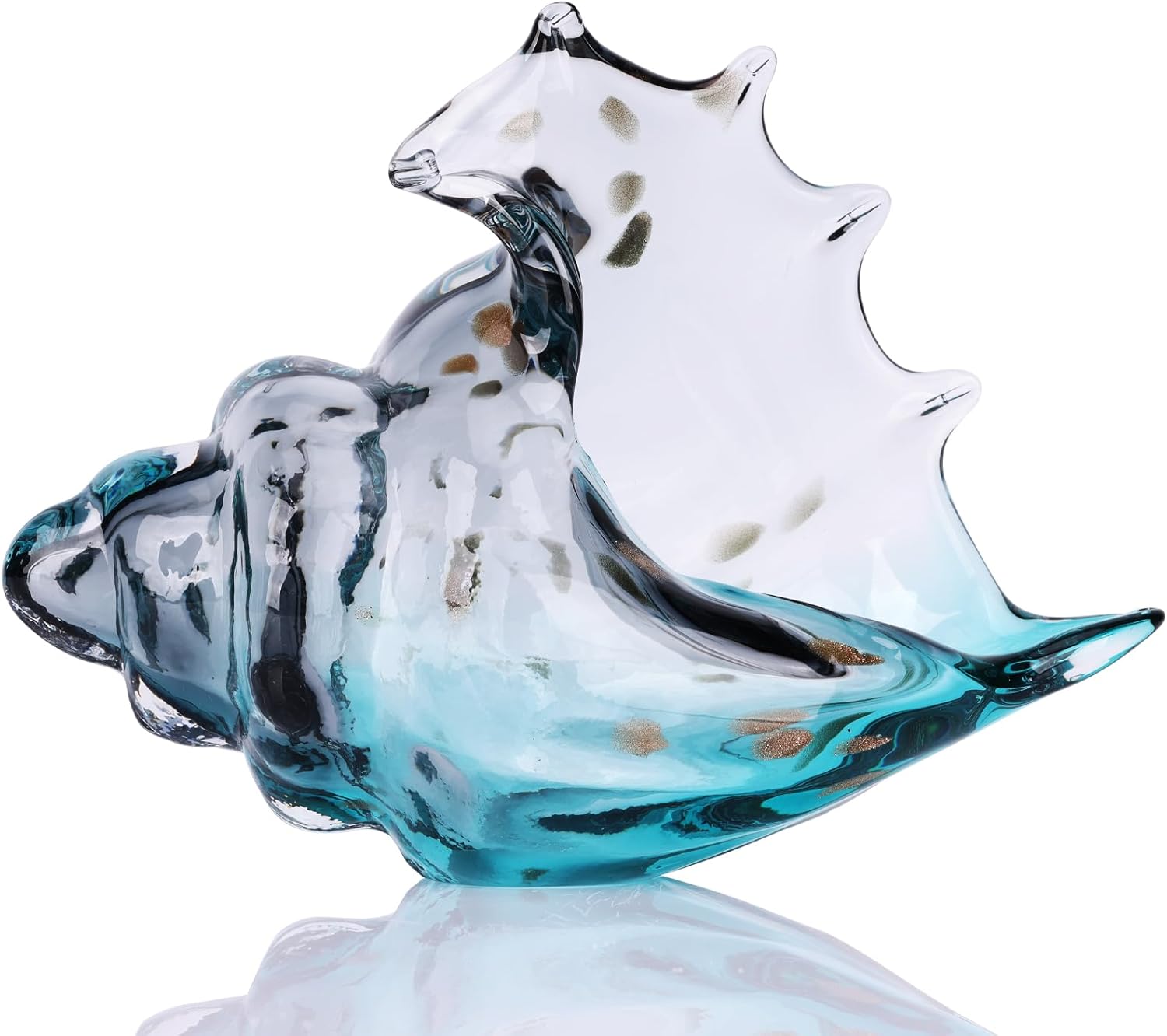 Hand Blown Glass Conch Statue, Gray Glass Art Figurine, Conch Shell Coastal Home Decor, Living Room TV Stand and Bookcase Decor, Bathroom Shelf top and Cabinet Decor.