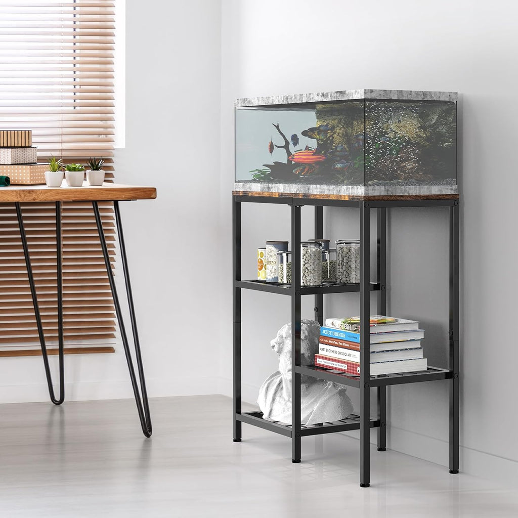 YBING 20 Gallon Fish Tank Stand Aquarium Stand with Board Reptile Tank Stand with 3-Tier Small Mesh Shelves 29" L x12 W x 30" H Brown