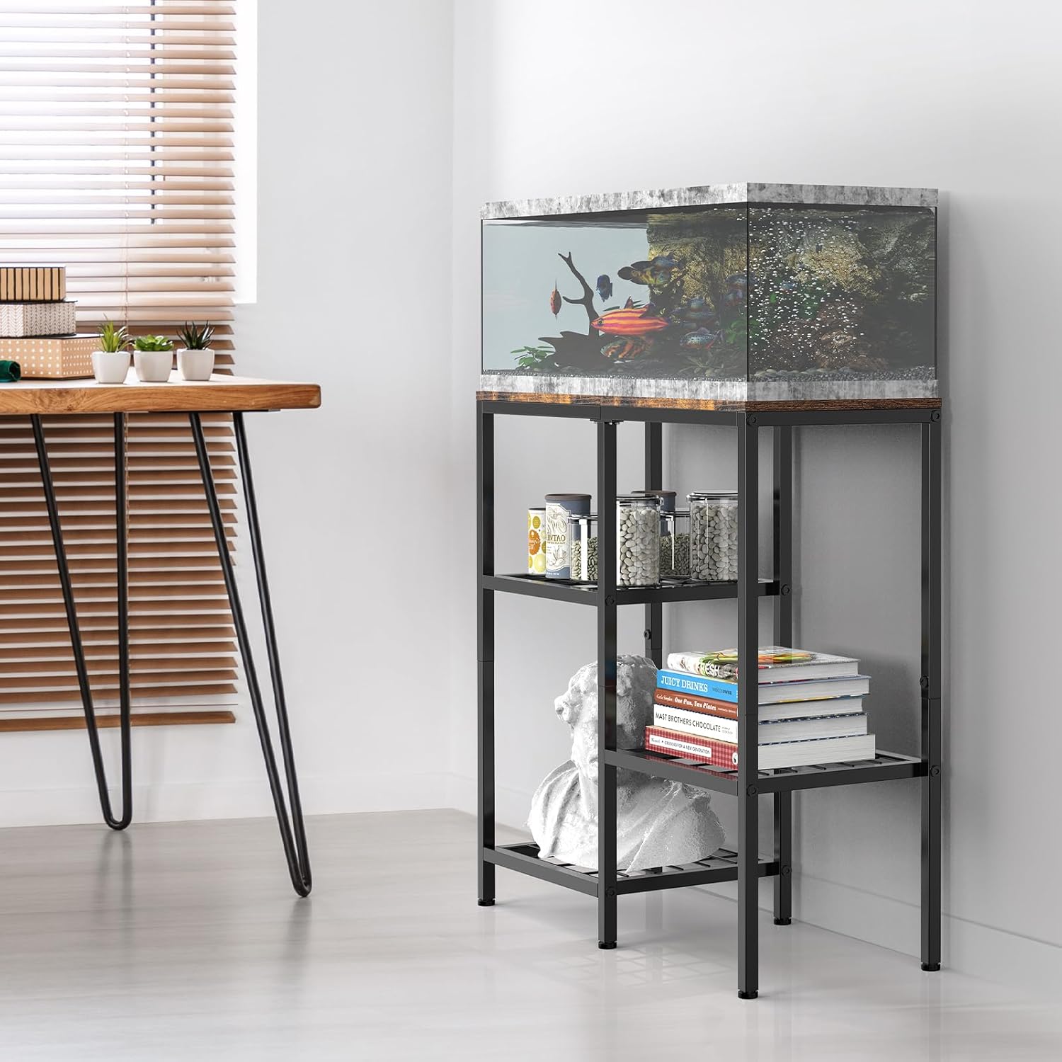 YBING 20 Gallon Fish Tank Stand Aquarium Stand with Board Reptile Tank Stand with 3-Tier Small Mesh Shelves 29" L x12 W x 30" H Brown