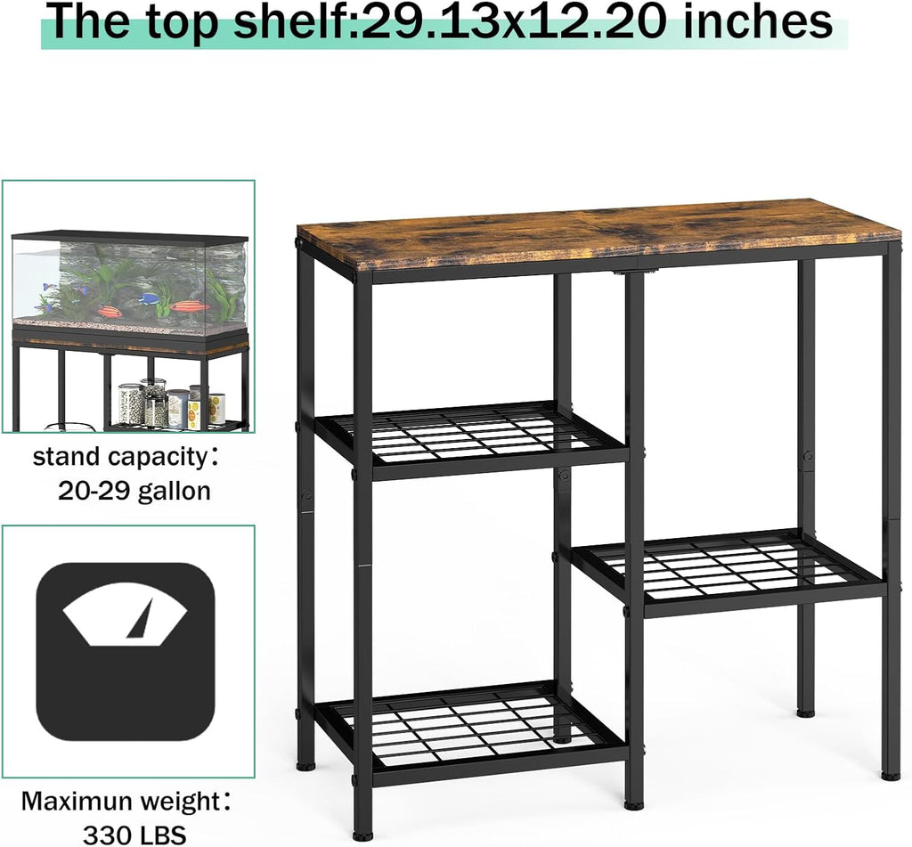 YBING 20 Gallon Fish Tank Stand with Shelf Aquarium Stand Reptile Tank Stand with 3-Tier Small Mesh Shelves 29" L x12 W x 30" H Brown