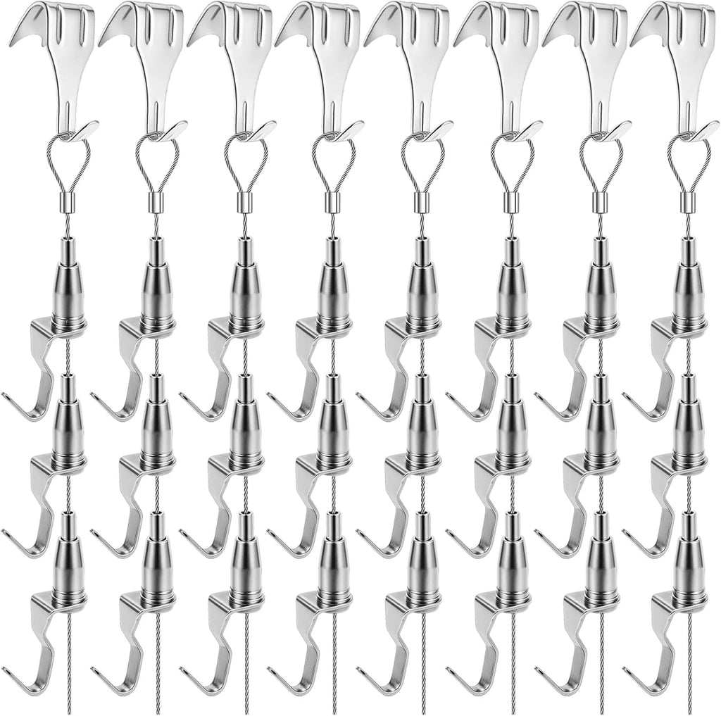 8PCS Adjustable Picture Hanging Wire Kit(6.56FT, 3 Hooks) Picture Rail Hanging System Sturdy Gallery Display Rail Rope with 3 Hooks for Exhibition Art Gallery Frames Display