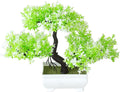 Mini Artificial Bonsai Tree Plants Artificial Plant Welcome Pine Tree with Plastic Cement Pots for Home Office Décor (White)