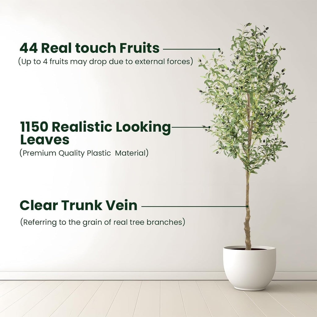 ANTING Artificial Olive Tree, 7FT Faux Olive Tree with Pot, 84in Faux Plants Indoor with Realistic Trunk, 1656 Leaves and 92 Fruits for Home Office Decor Outdoor 1Pack