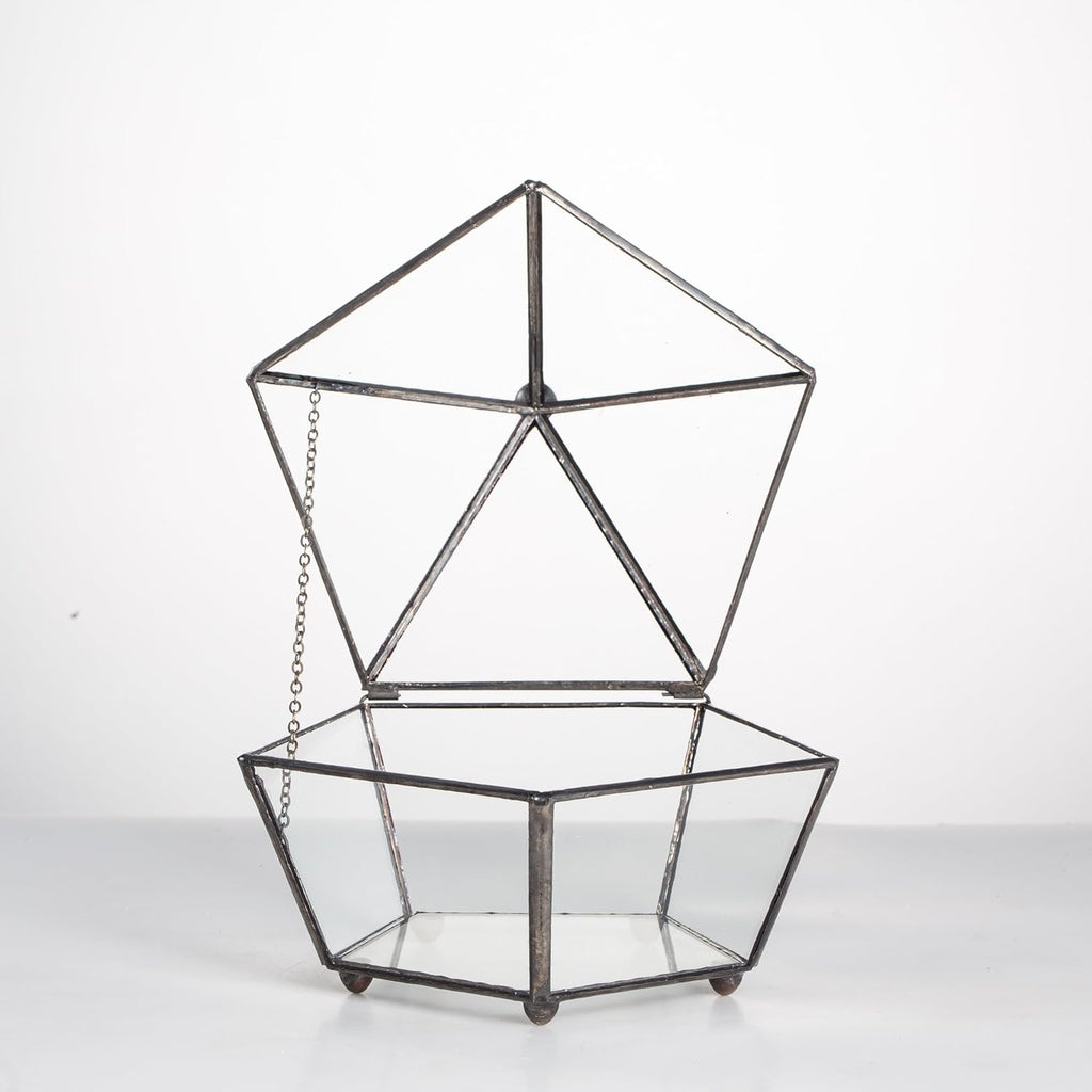 NCYP Small Glass Geometric Terrarium, Closed Jewel-Boxed Shape Container, Plant Succulent Planter, Indoor Outdoor Garden Decor Flower Pot Handmade (Terrarium Only)