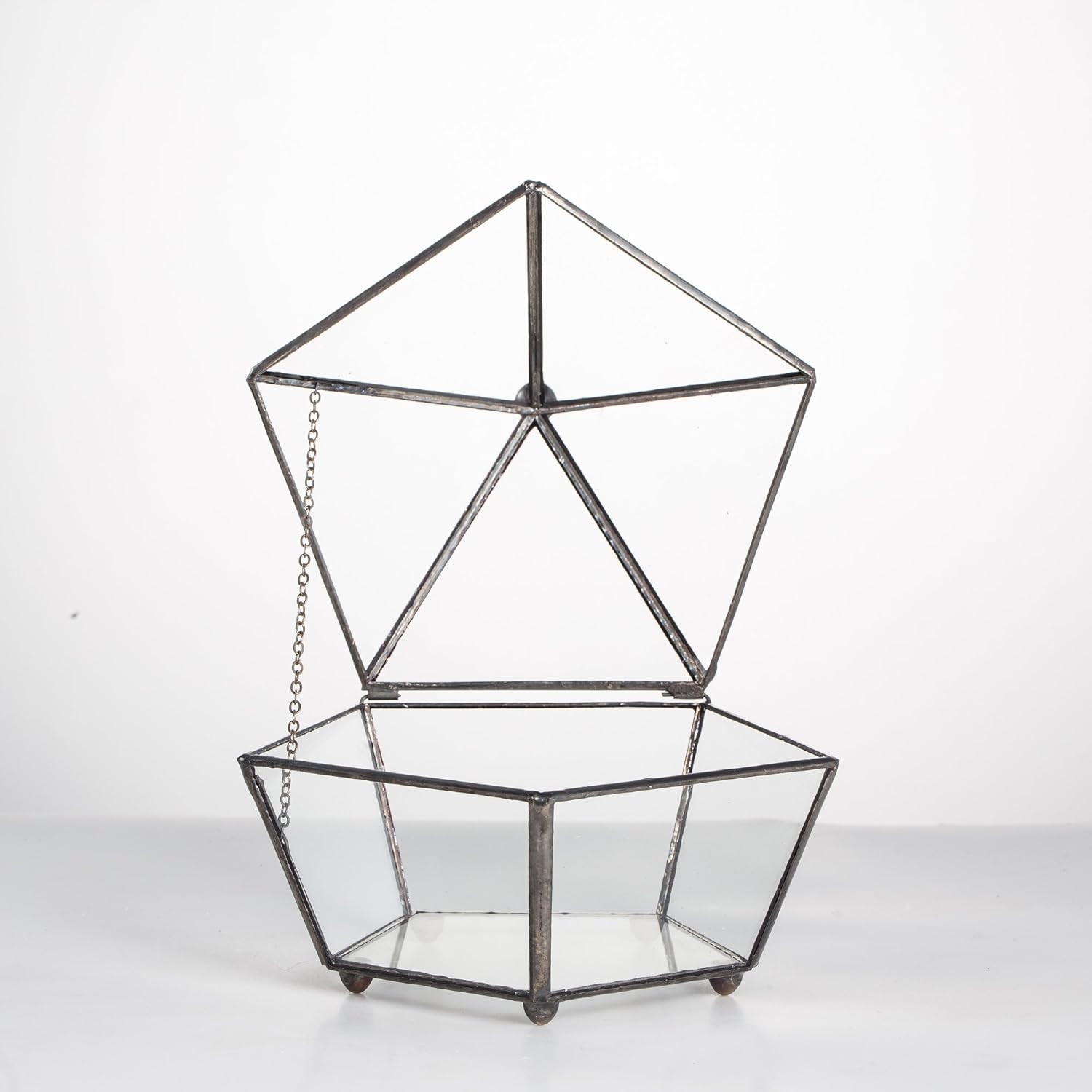 NCYP Small Glass Geometric Terrarium, Closed Jewel-Boxed Shape Container, Plant Succulent Planter, Indoor Outdoor Garden Decor Flower Pot Handmade (Terrarium Only)