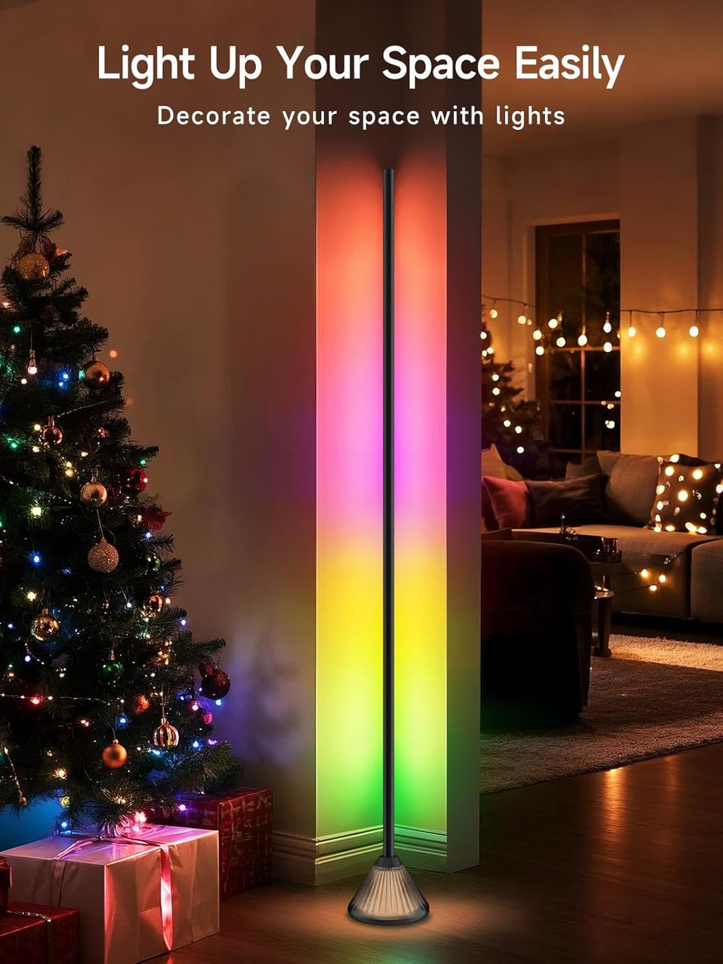 Corner Floor Lamp, Smart RGB LED Corner Lamp with App & Remote Control, Music Sync, Scene Modes, Modern Ambient Lighting Floor Lamp for Living Room, Bedroom, Gaming Room Decor