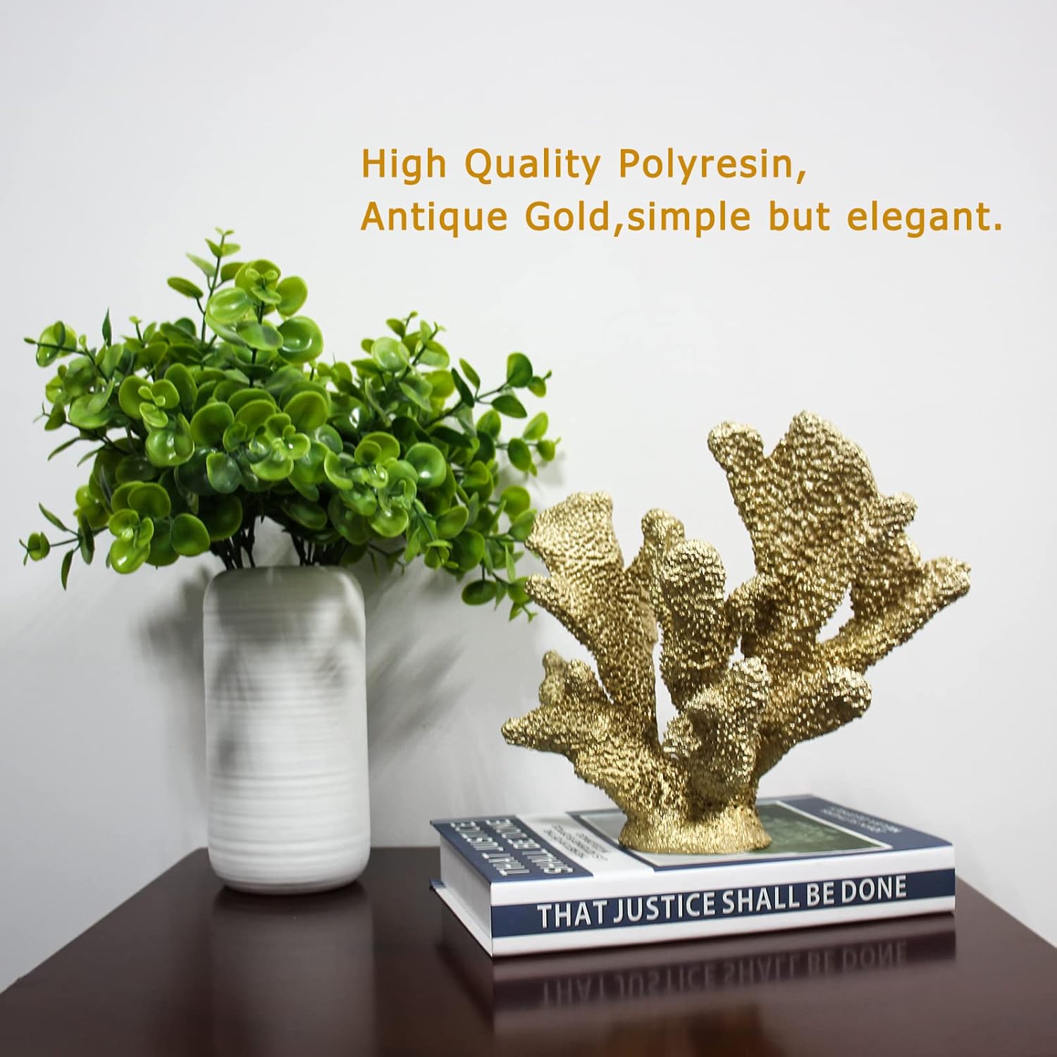 Gold Coral Decor Faux Artificial Coral Reef Resin Nautical Decoration Tabletop Home Living Room Decor (7.8in Tall)