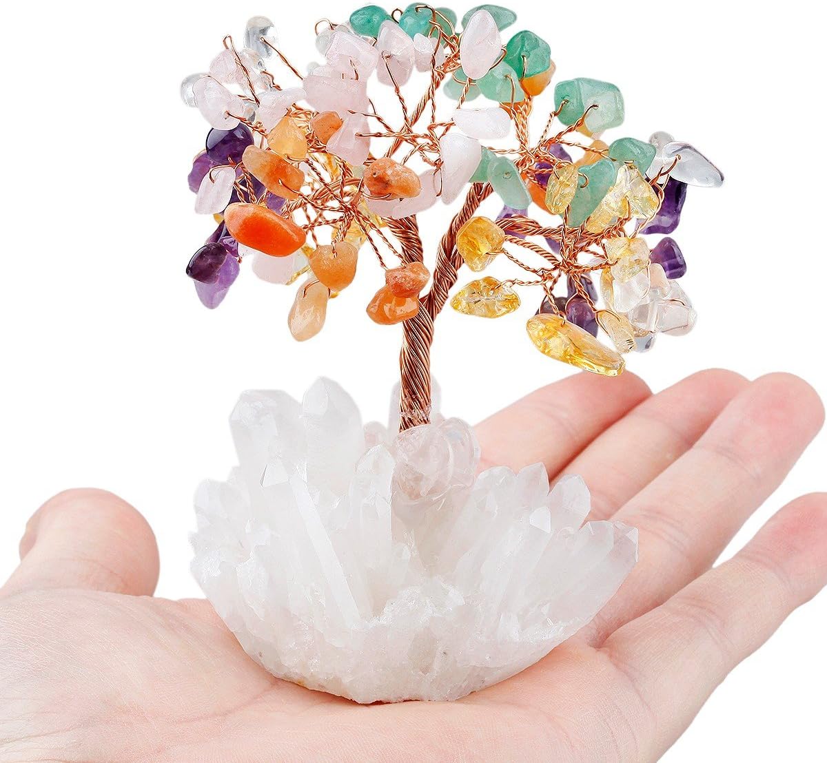 mookaitedecor Colorful Crystal Tree, Quartz Cluster Rock Crystal Base Bonsai Money Tree for Wealth and Luck