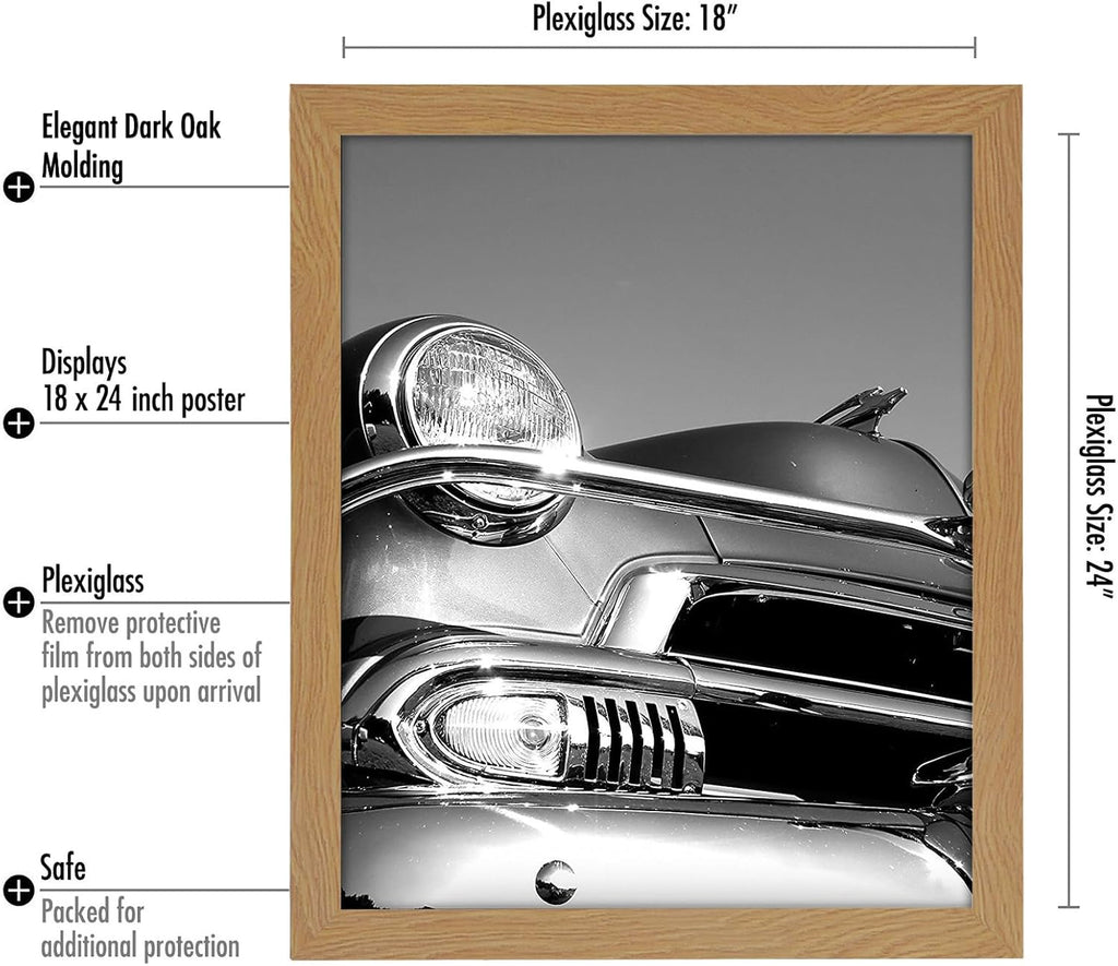 Americanflat 18x24 Poster Frame with Polished Plexiglass - Wide Picture Frames Made of Engineered Wood for Vertical or Horizontal Wall Display - Epic Collection - Dark Oak