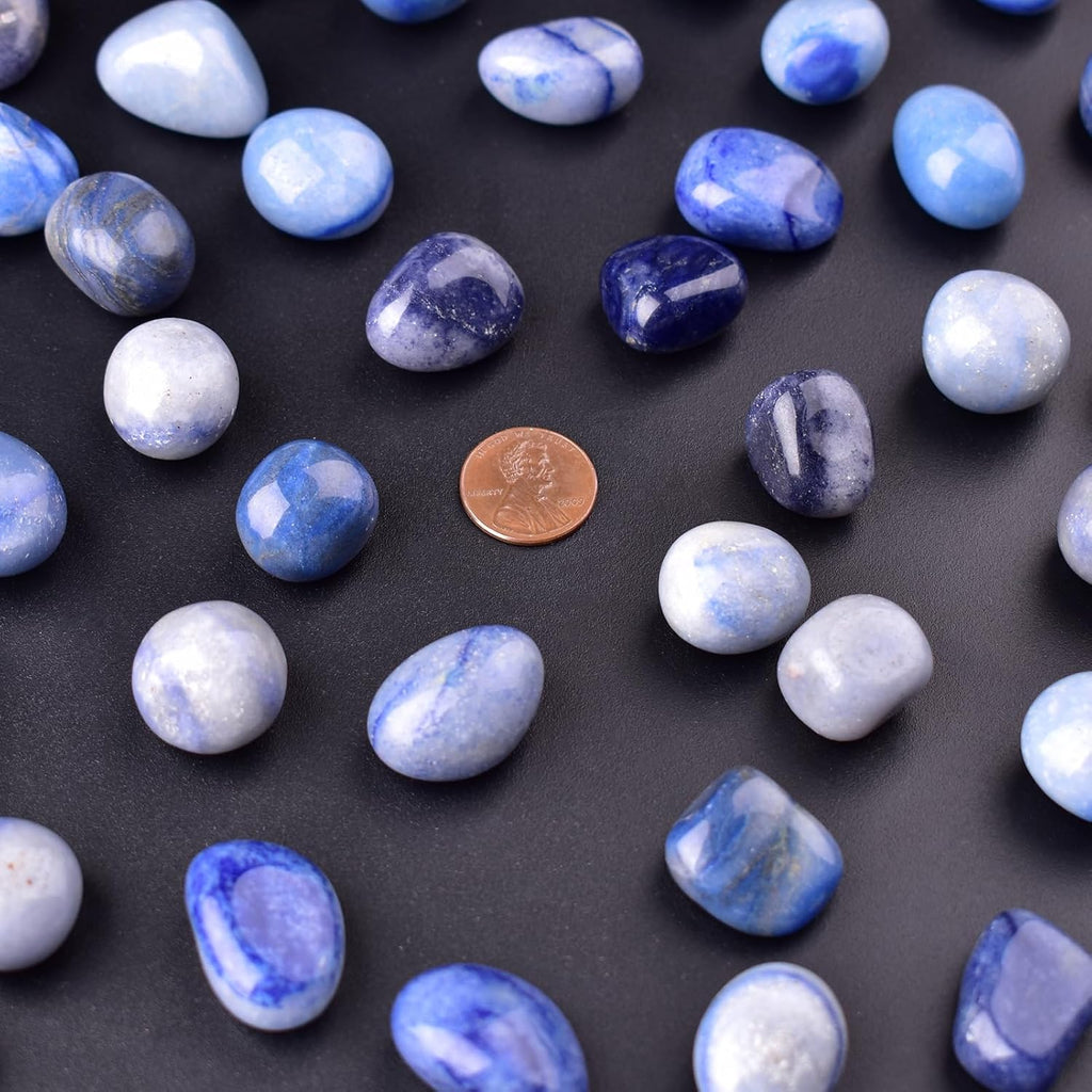 Blue Aventurine Healing Crystal Stone Set - 24 Pieces, 0.6" Natural & Polished Stones for Healing, Meditation, Reiki, Chakra, Crafting & Decoration