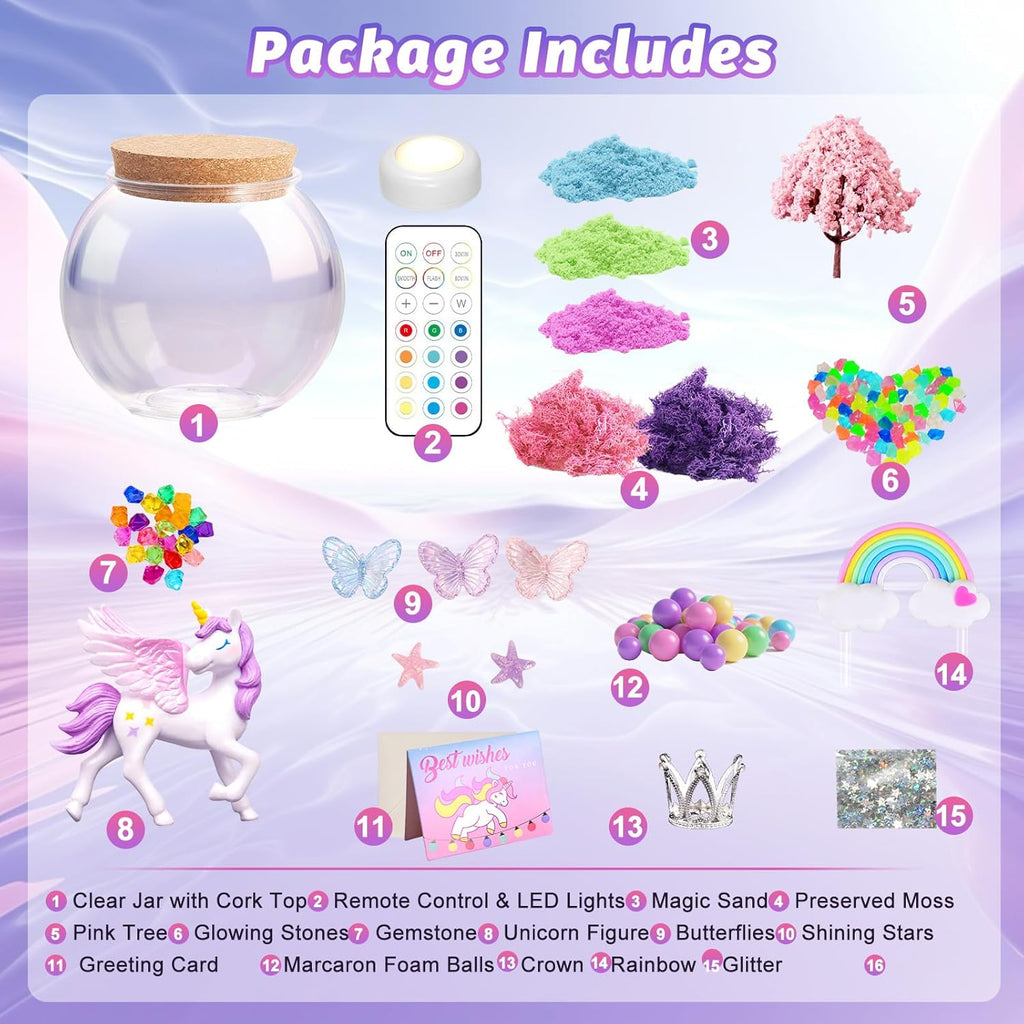 Unicorn Light-Up Terrarium Kit for Kids - Multicolor LED Night Light Birthday Gifts - Unicorn Toys for Girls Ages 4-6 7 8 9 10 Year Old - Kids Arts and Crafts Kit