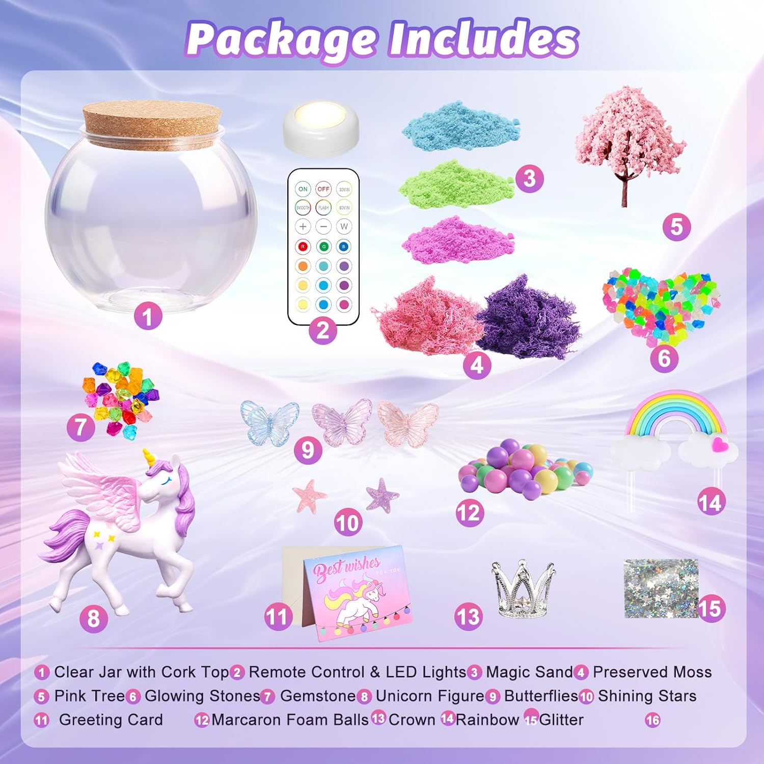 Unicorn Light-Up Terrarium Kit for Kids - Multicolor LED Night Light Birthday Gifts - Unicorn Toys for Girls Ages 4-6 7 8 9 10 Year Old - Kids Arts and Crafts Kit