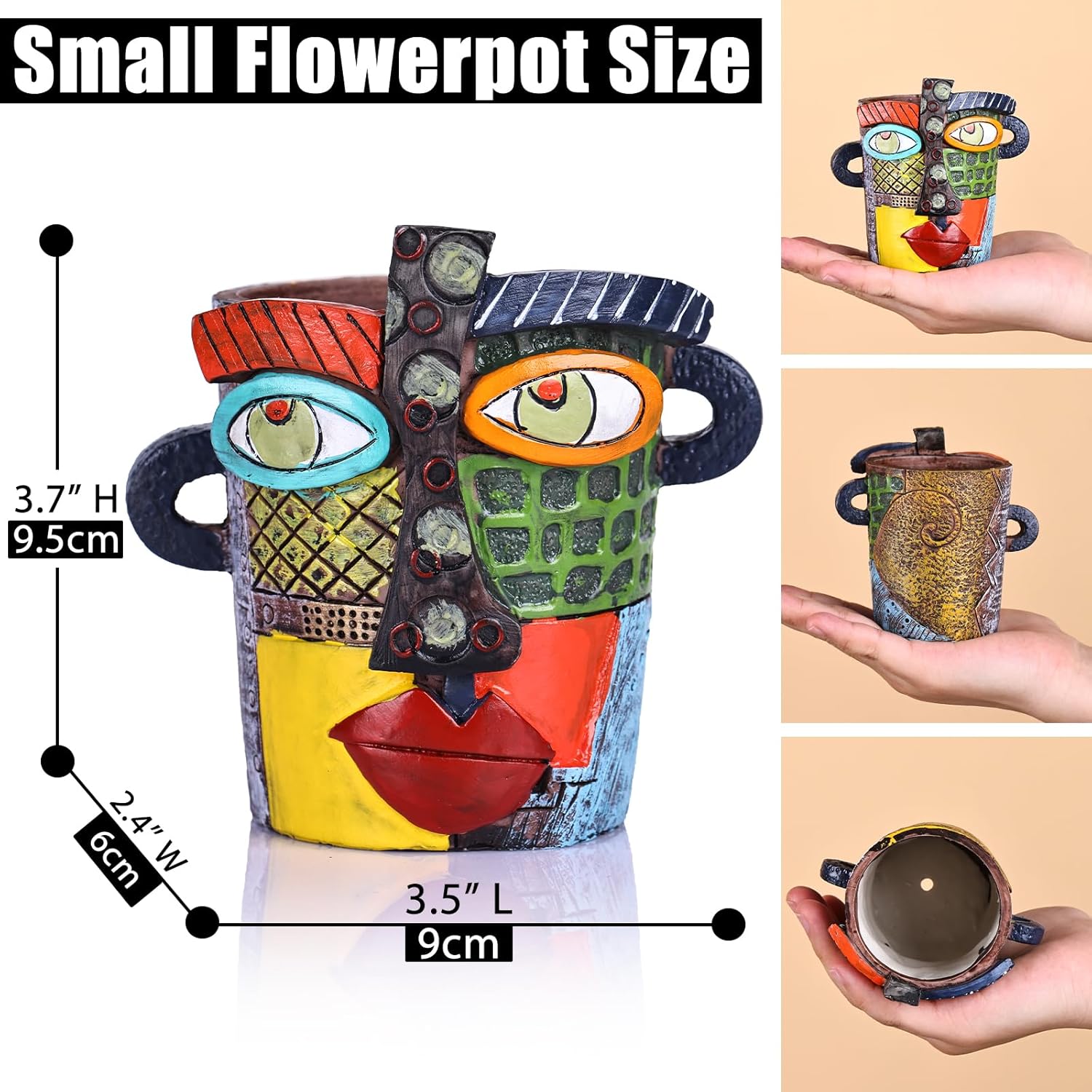 Mini Face Planters Pots Head, Abstract Colorful Graffiti Cute Mini Pots for Plants with Drainage, Ideal for Indoor Outdoor Unique Planters for Plants (Colored)