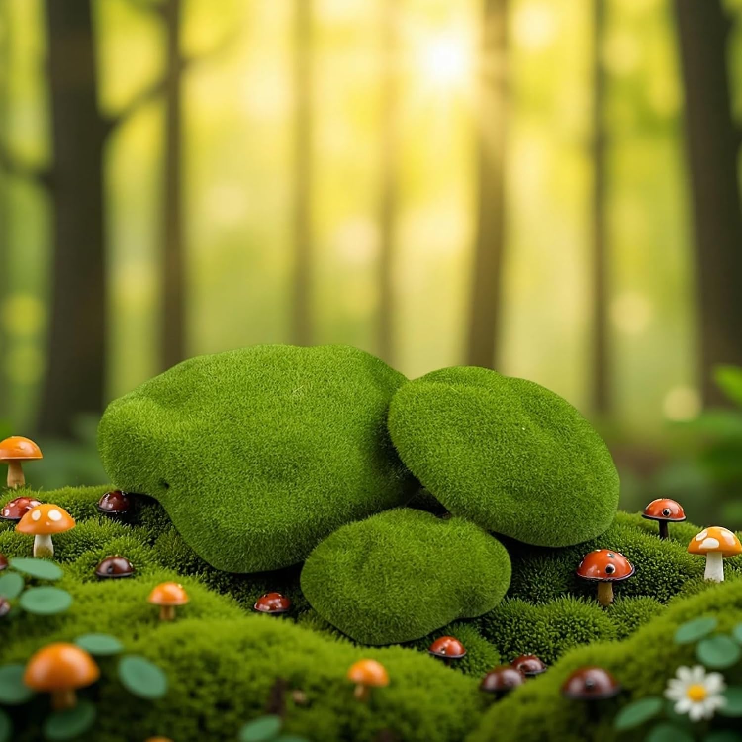 40PCS Artificial Moss Rocks, 4 Size Fake Moss Rocks, Green Moss Decor for Floral Arrangements, Fairy Gardens and Crafting