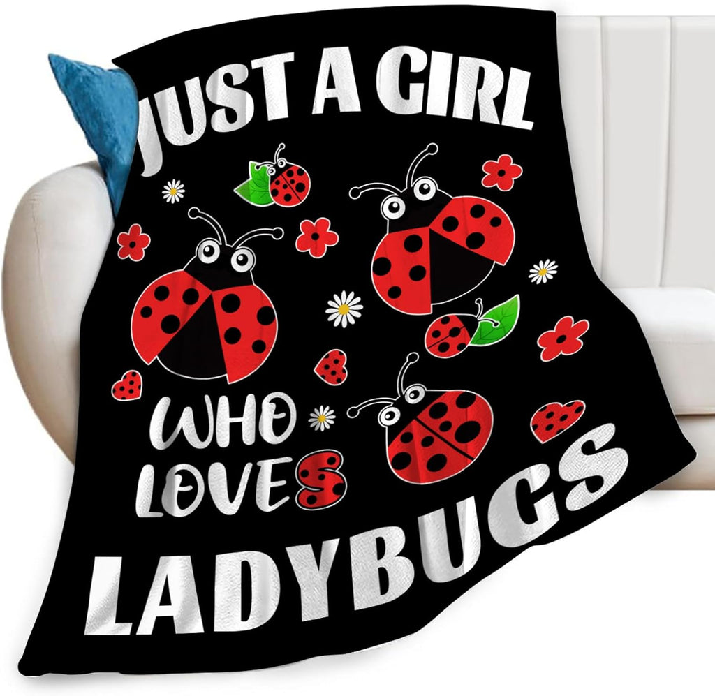 Just A Girl Who Loves Ladybugs Throw Blanket Lady Bugs Print Throw Blankets Gifts for Couch Sofa Bed Stuff Decor Soft Cozy Fleece Plush Warm Flannel Bedding for Lover 40"x50"