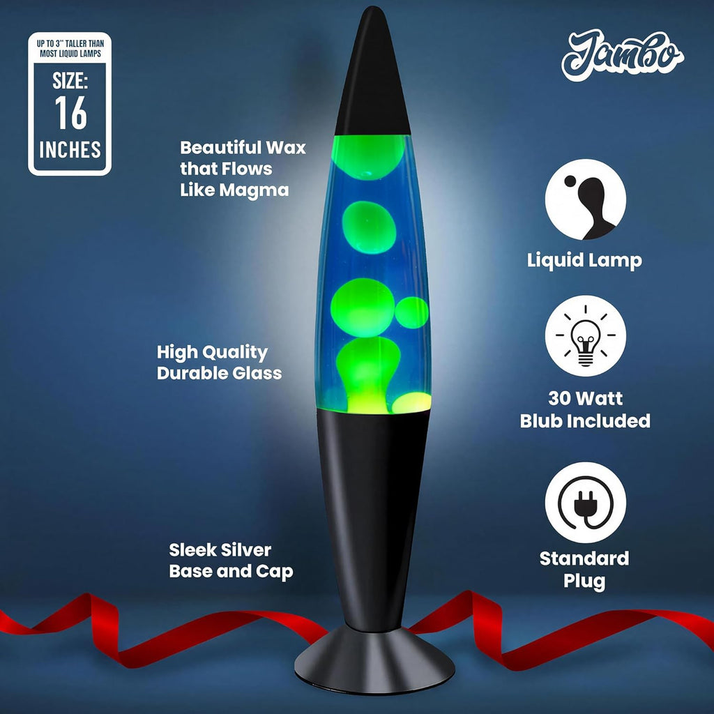 JAMBO 16" Beautiful Lamp- Blue with Yellow/Green Wax, Relaxing Liquid Lamp for Living Room Office Bedroom Adults Teens Kids, Magma Light, Night Light Nightlight, Home Decor