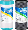 PUREPLUS 5 Micron 4.5"x 10" 2-Stage Whole House Water Filter Cartridge Combo Kit with KDF and Activated Carbon Block Filter, Replacement for WFHDC8001, CB-BB-10, GE FXHTC, GXWH40L, GXWH35F, 1PACK