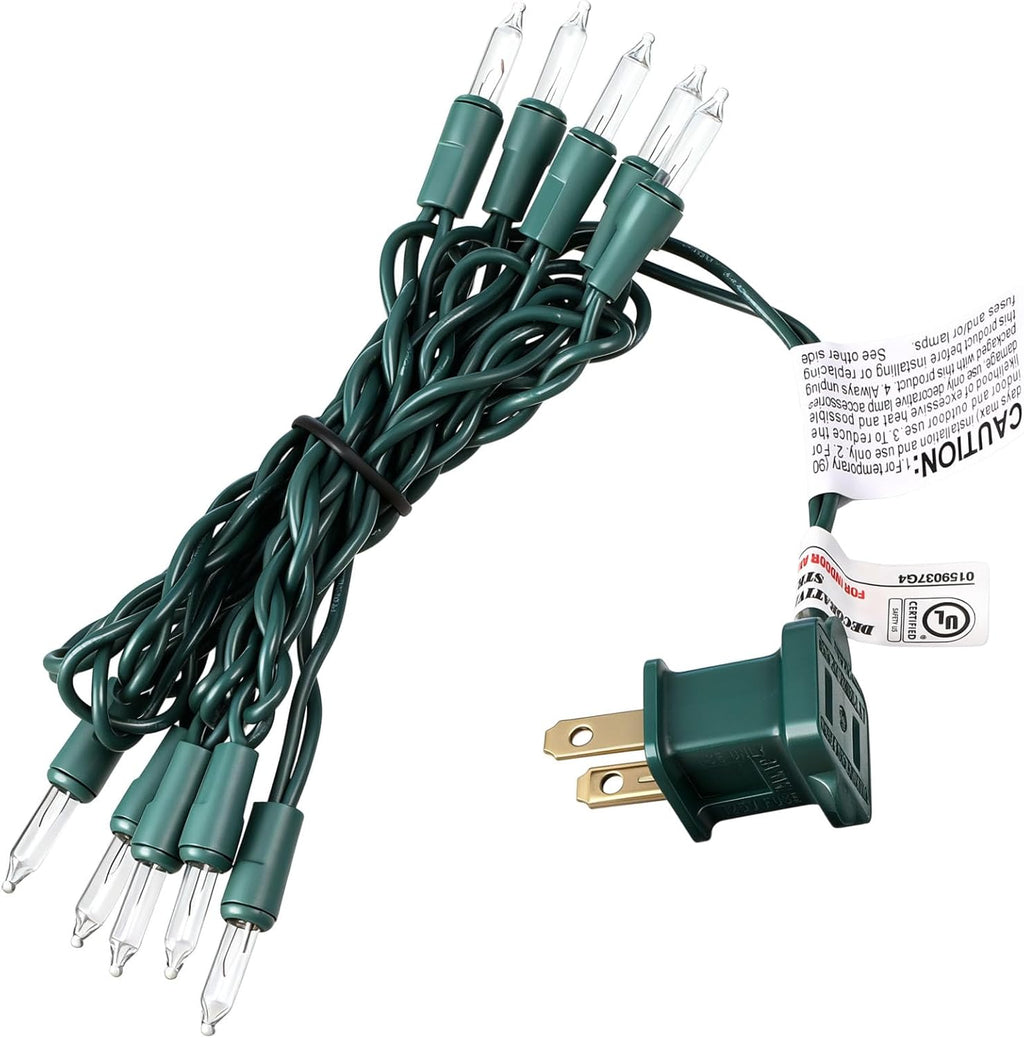Mini Christmas Lights String Warm White Vintage Short Strand String Lights, Clear Bulbs Wire Fit Light up Christmas Decorations(10 Bulbs No Connectable,5.5ft,Green)