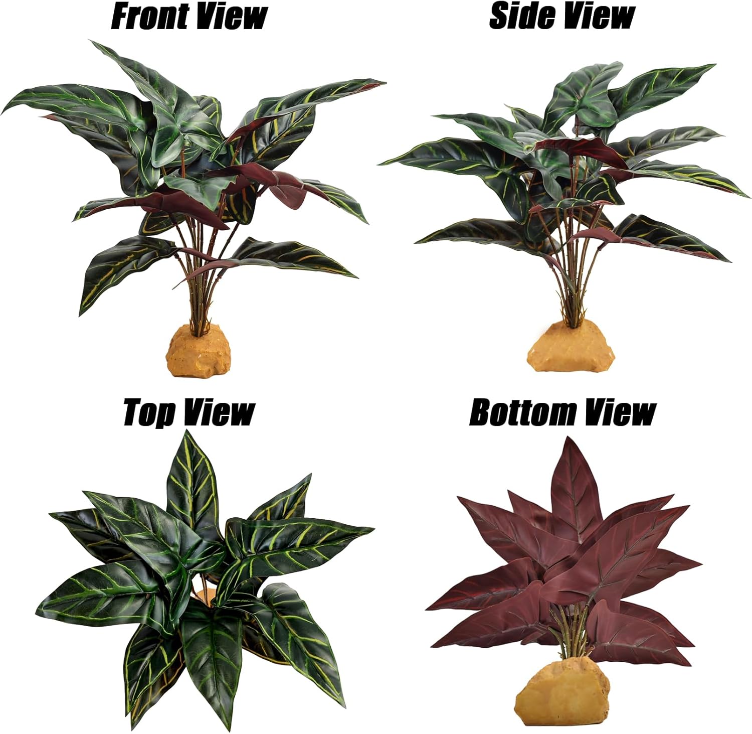 Woyrise Reptile Artificial Plants for Terrarium Decor, Amphibian Habitat Decorations Bearded Dragon Tank Accessories fit Crested Gecko Leopard Lizard Chameleon Ball Python Snake Frog - Fake Alocasia
