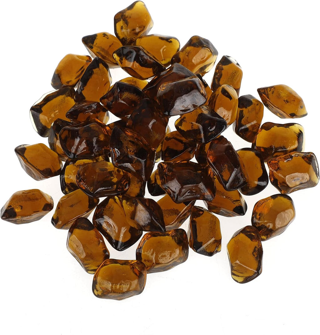 Onlyfire 1/2-Inch Polygon Fire Glass, 10 Pound Pack Glass Rock for Fireplace Fire Pit & Lanscaping, High Luster Amber