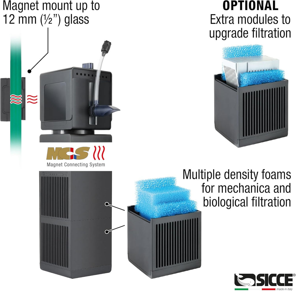 Sicce Shark PRO 900 Internal Aquarium Filter 240 GPH Submersible | Up to 70 Gallons | in-Tank Freshwater and Saltwater Application with Three Removable Filter Cartridges | Fish Tank Turtle Terrarium