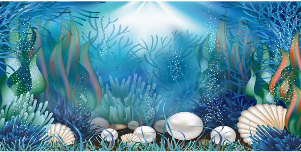 AWERT Vinyl 72x18 inches Underwater World Aquarium Background Aquatic Plants Coral Pearls Fish Tank Background Tropical Terrarium Background