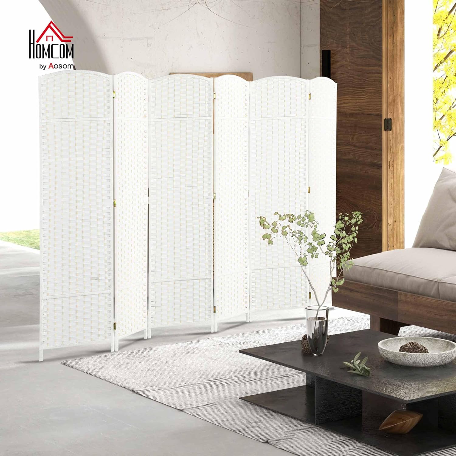 HOMCOM Room Divider, 6 Panel Folding Privacy Screen, 5.6' Tall Freestanding Wall Partition for Home Office, Bedroom, White