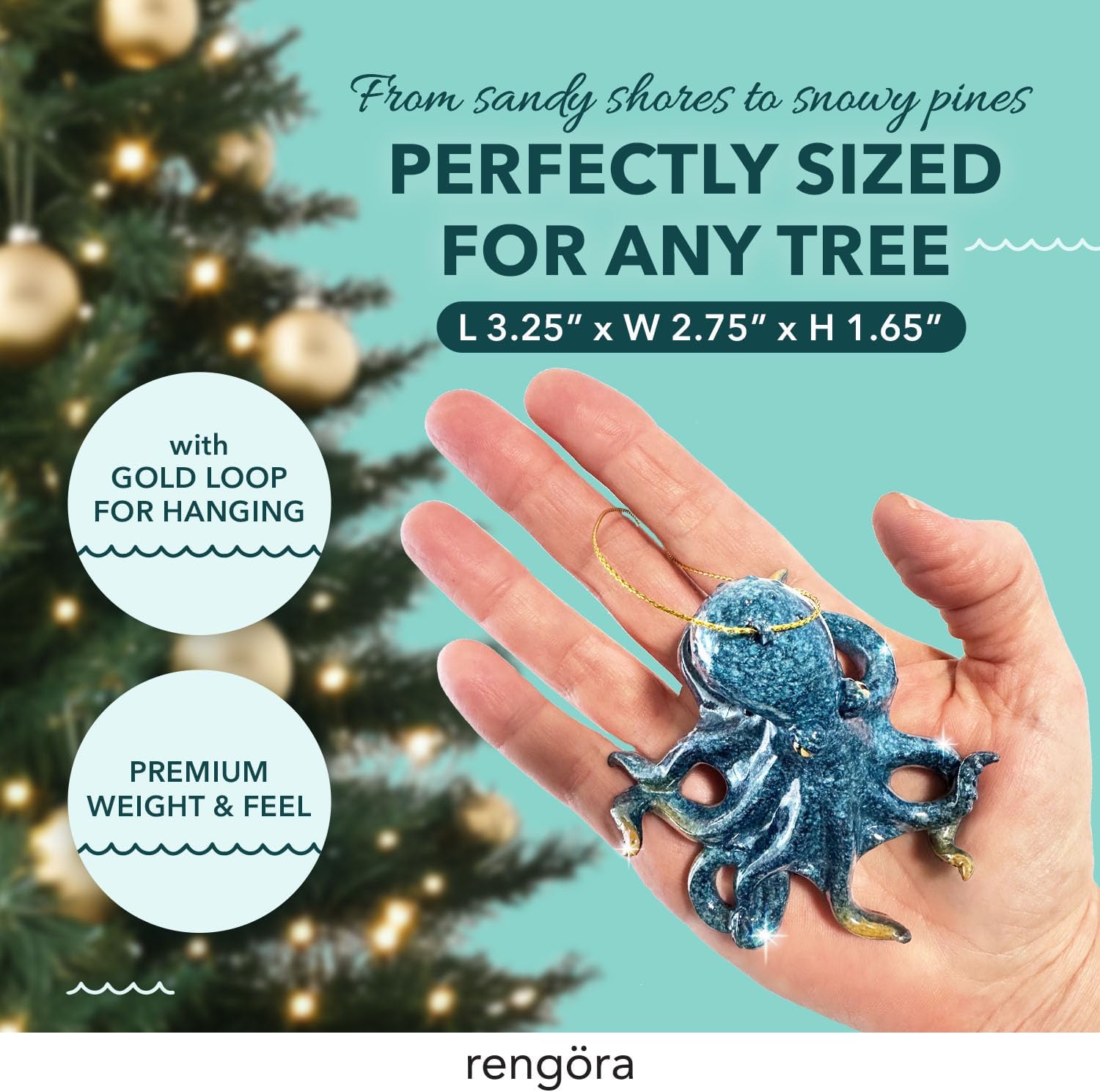 Hand-Painted Beach Christmas Ornament – Coastal Tree Decoration for Ocean Lovers – Unique Nautical Ornament for Christmas Tree or Stocking Stuffer Gift (Octopus)