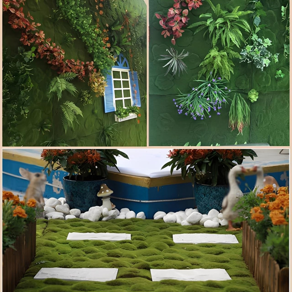 Artificial Moss Mat 3.2x3.2ft, Realistic Faux Moss Green Turf for Balcony Terrace Home Backyard Wall Window Display Indoor Outdoor Decor