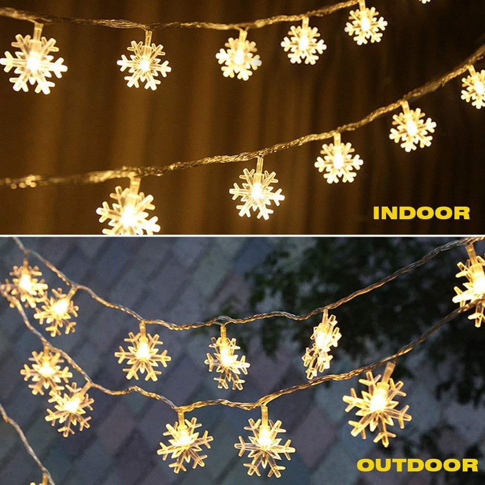 WesGen Christmas Lights，Snowflake String Lights Battery Operated Waterproof 20ft, 40 LED Fairy Lights for Xmas Garden Patio Bedroom Party Decor Christmas Decorations,Warm White