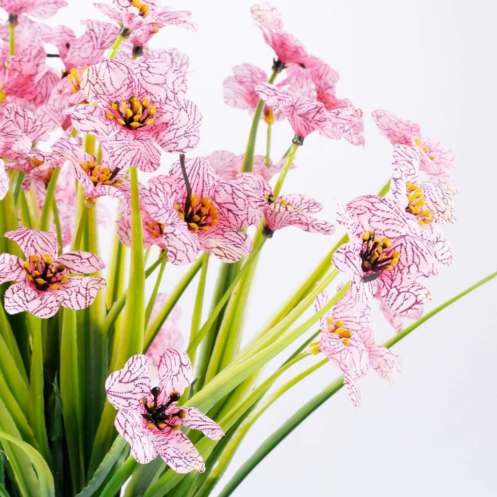 12 Bundles Artificial Flowers Outdoor UV Resistant Fake Flowers No Fade Faux Plastic Plants Garden Porch Window Box Decorating (Pink)