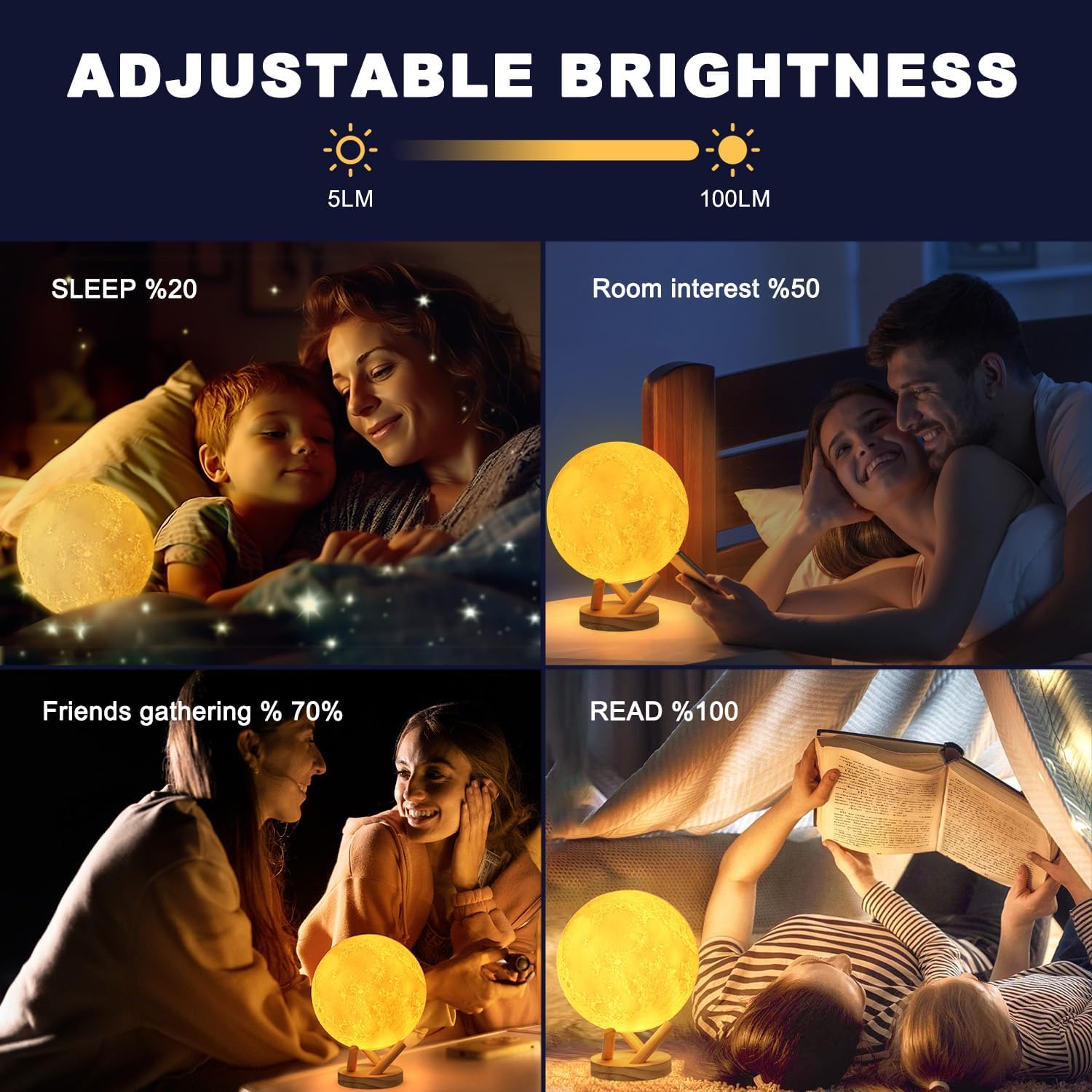 Moon Lamp, 6 Inch Sliding Control Moon Light, Kids Night Light, 16 Colors Moon Night Light with Unique Stand, Timing, USB Rechargeable, Room Decor, Christmas Birthday Gifts for Kid Women Friends Lover