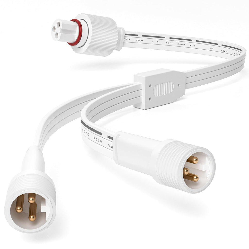 Permanent Outdoor Lights Y-Shaped Extension Cable,H705A H705B H705C H706A H706B H706C,3 Pin Power Cord, Compatible with Go-ee Permanent Outdoor Lights/Lights Pro (White Y Spliter Cord)