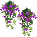 RECUTMS Artificial Fake Hanging Flowers Plants for Outdoor Decoration, 2 Pcs UV Resistant Faux Petunias Trailing Plants Realistic Flower Look Real for Door Wall Yard Porch Garden Planter (Fuchsia)