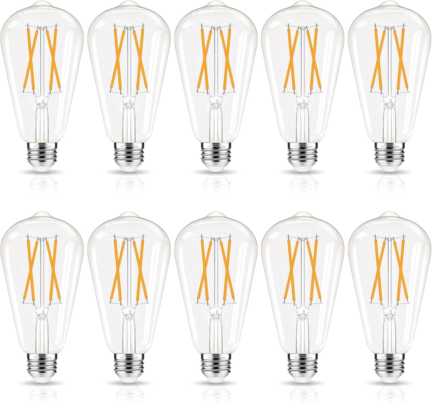 LED Edison Bulbs Dimmable, E26 Bulb 60 watt Equivalent, Soft White 2700K, ST58 Vintage Light Bulbs, 90+ CRI, 6W 600LM, E26 Medium Base, Clear Glass, 10 Pack